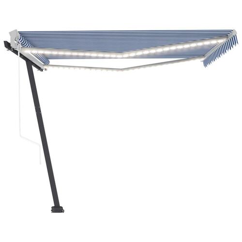 Markise m. LED + vindsensor 400x350 cm automatisk blå og hvid