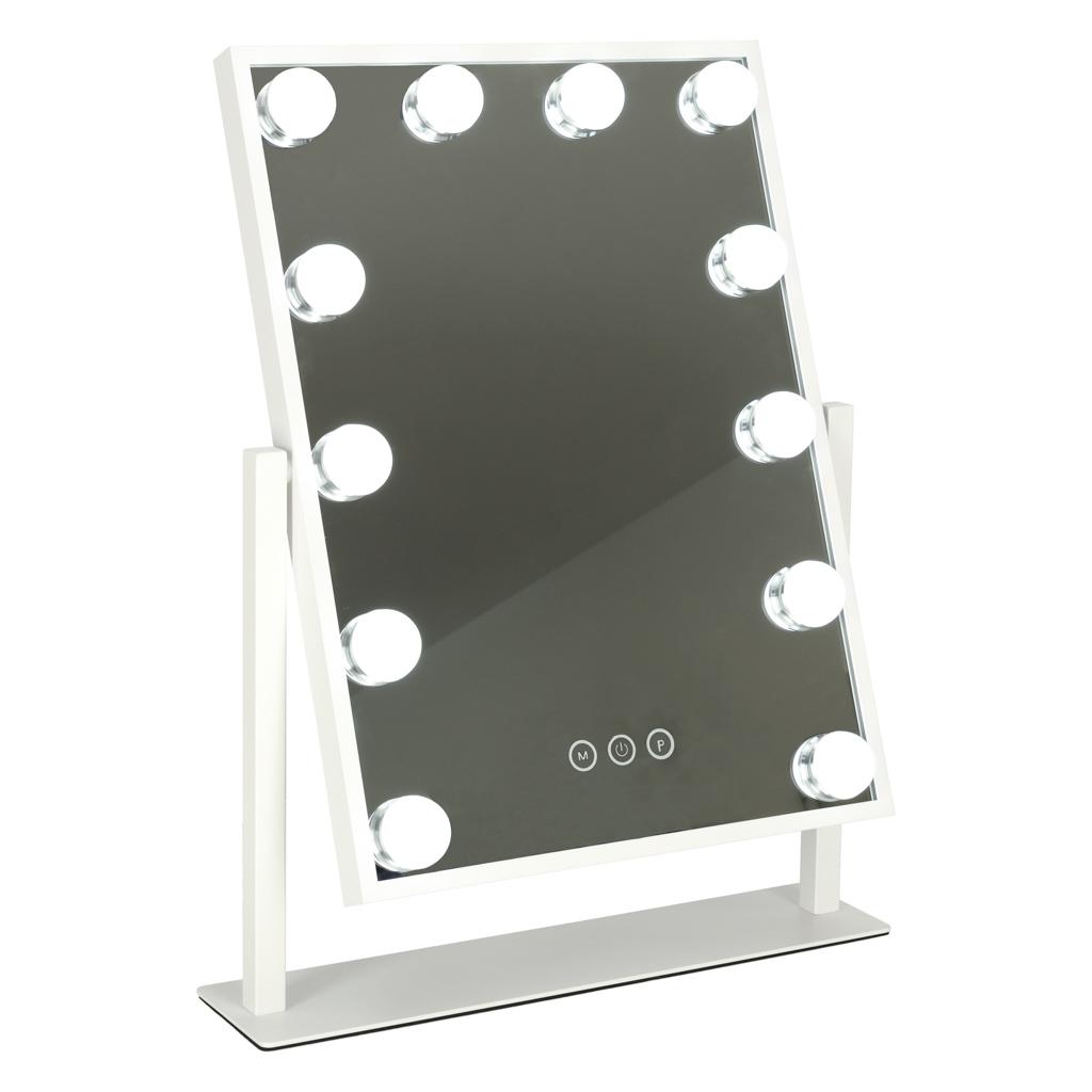 Makeupspejl med LED-pærer 30×40 cm - USB, 12 lys billede