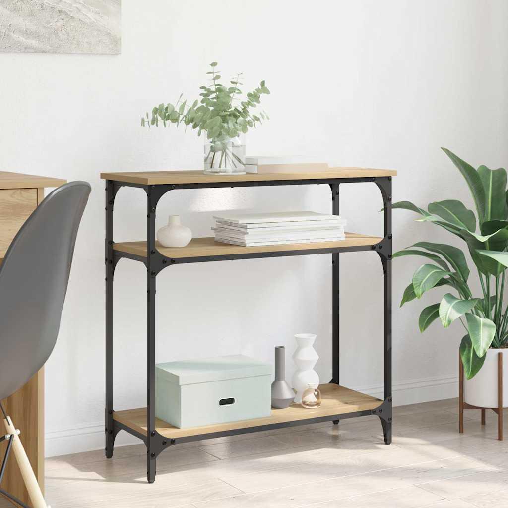 Konsolbord i artisan egetræ - 75 × 29 × 75 cm, konstrueret træ med metalramme billede