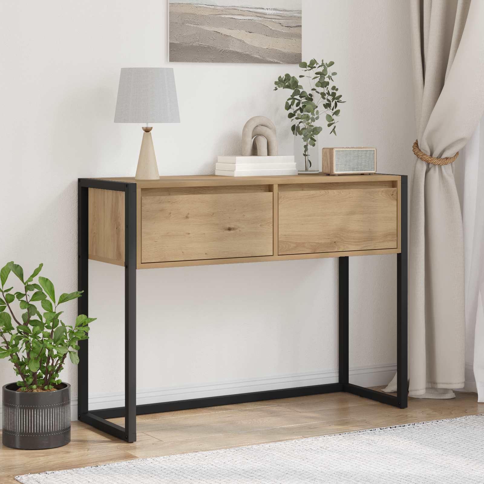 Endebord med skuffe Artisan eg 100 x 36 x 75 cm Konstrueret træ billede