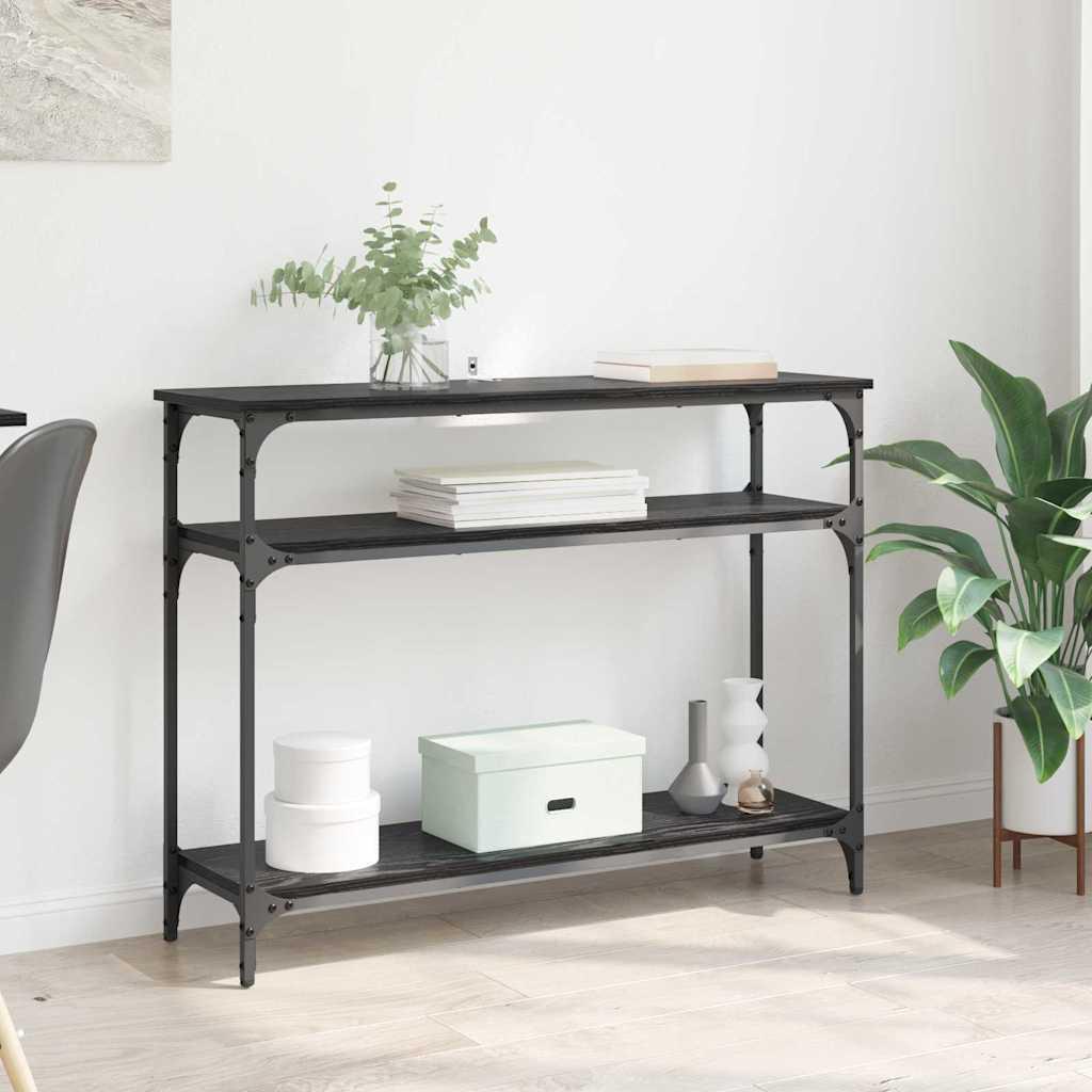 Konsolbord med hylde Sort eg 100 x 29 x 75 cm Konstrueret træ billede