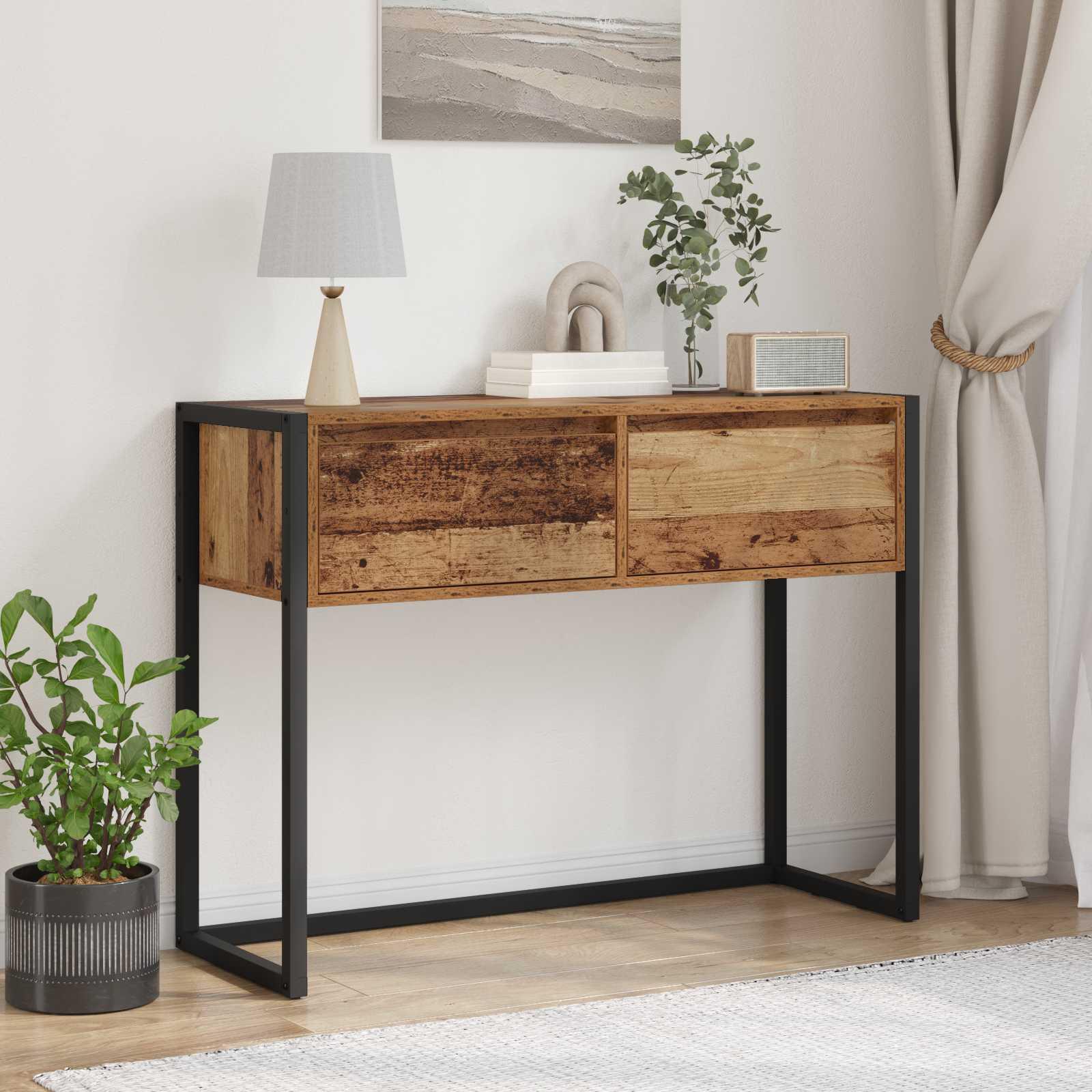 Endebord Gammelt træ 100 x 36 x 75 cm Konstrueret træ billede