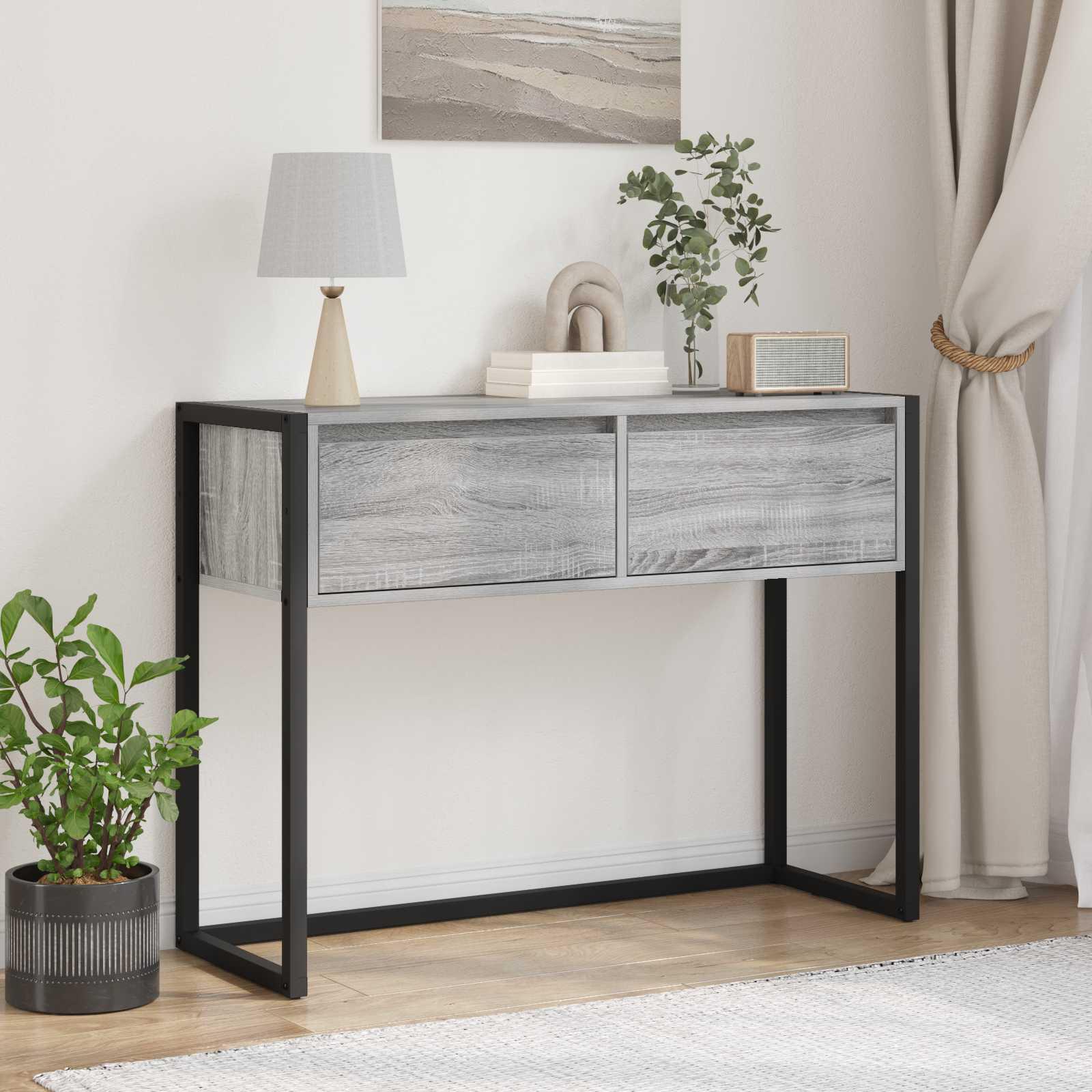 Endebord med skuffe Grå Sonoma 100 x 36 x 75 cm Konstrueret træ billede