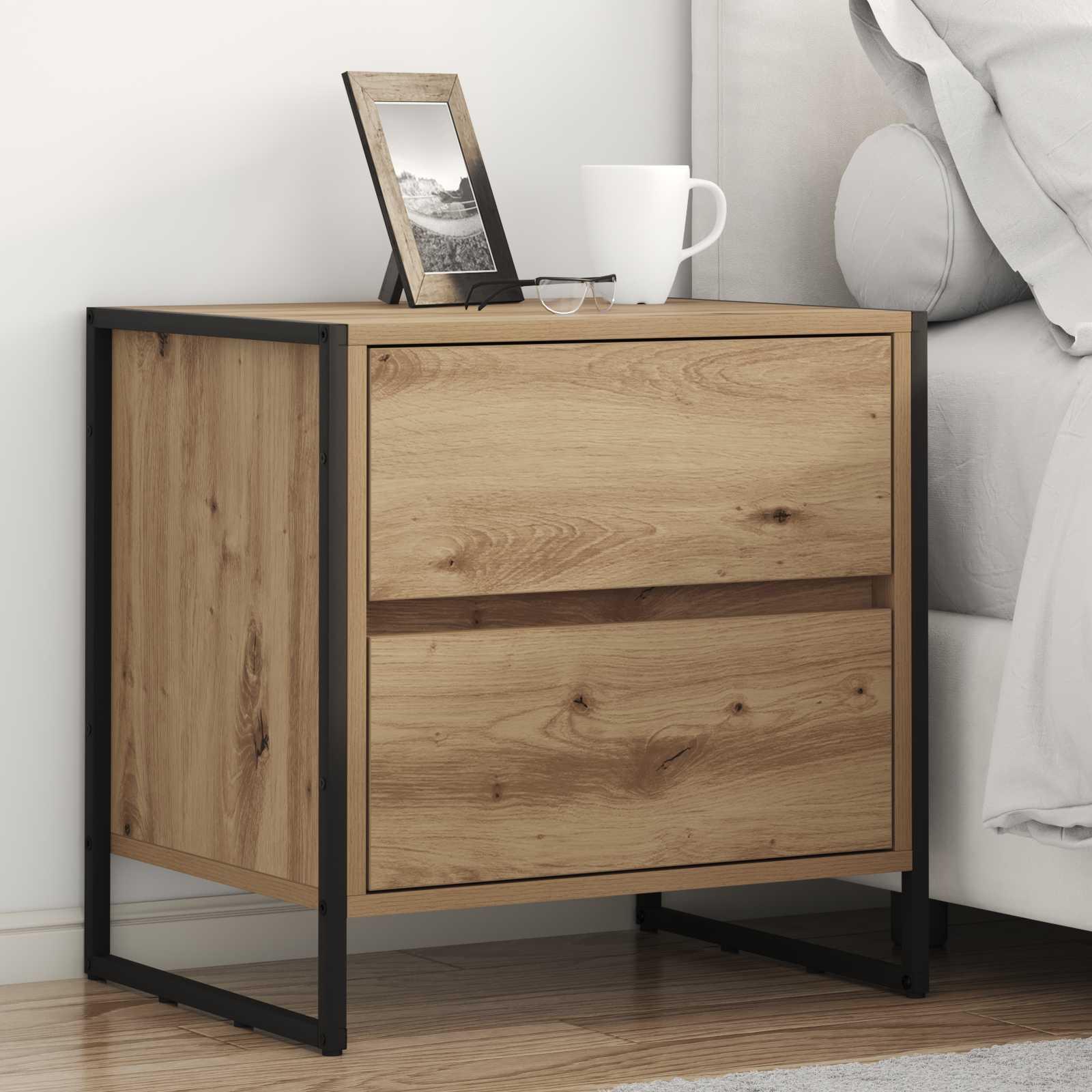 Sengebord i industrielt design - Artisan eg 50 × 39,5 × 50 cm, konstrueret træ billede