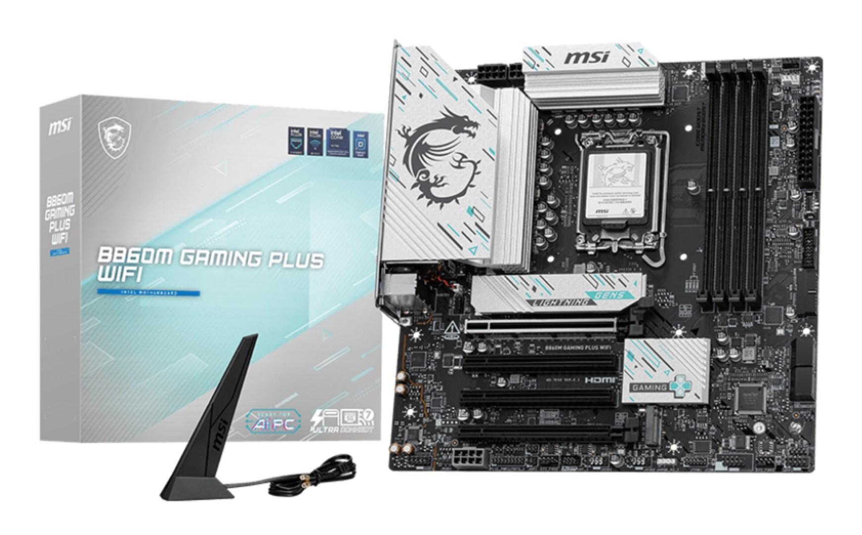 MSI B860M GAMING PLUS WIFI - Bundkort - micro ATX - LGA1851 sokkel - B860 Chipset - USB-C 3.2 Gen2, USB-C 3.2 Gen 1, USB 3.2 Gen 1 - 5 Gigabit Ethernet, Wi-Fi 7, Bluetooth - onboard grafik (CPU påkrævet) - HD Audio (8-kanaler)