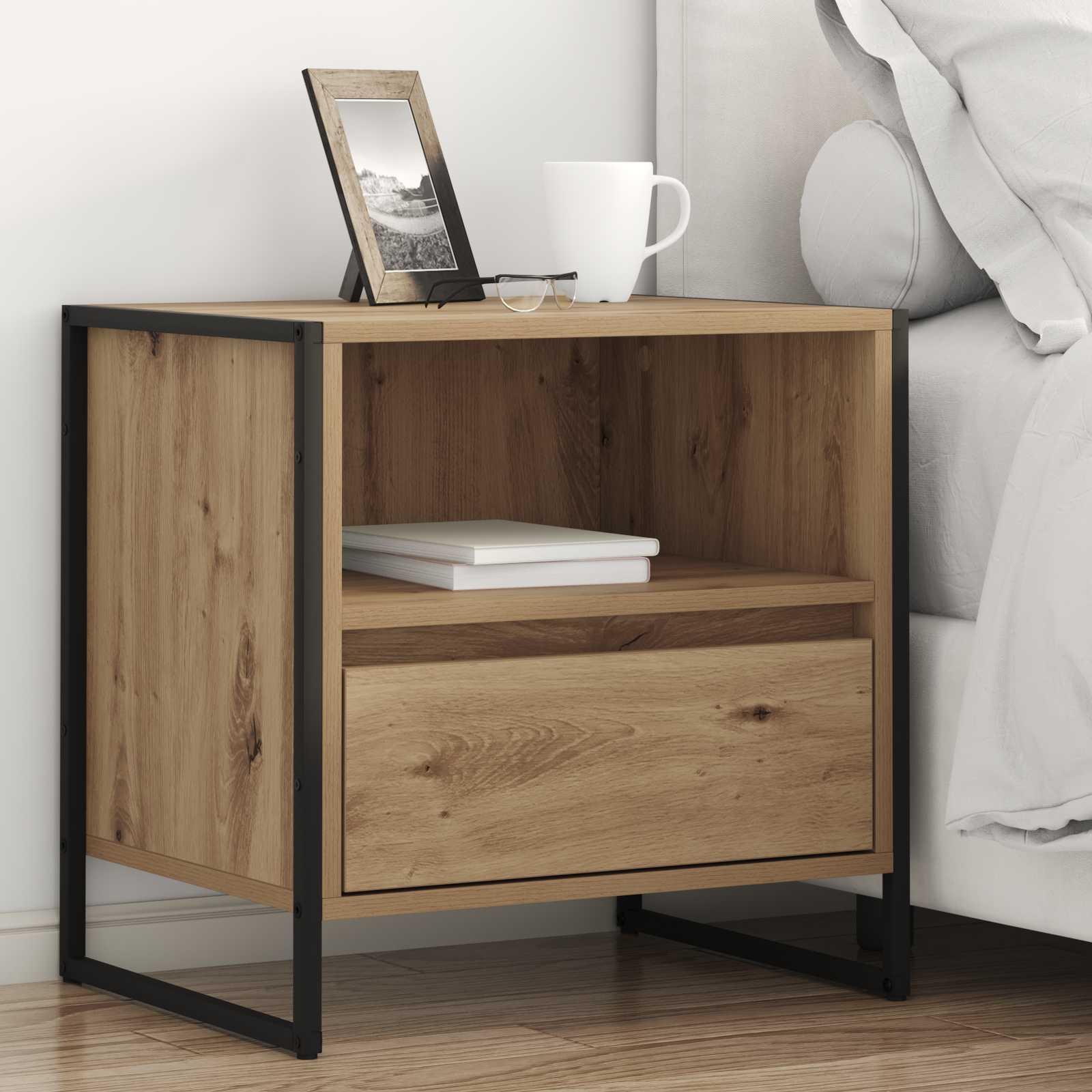 Sengeborde i industriel stil - 2 stk, artisan eg, 50 × 39,5 × 50 cm, konstrueret træ billede