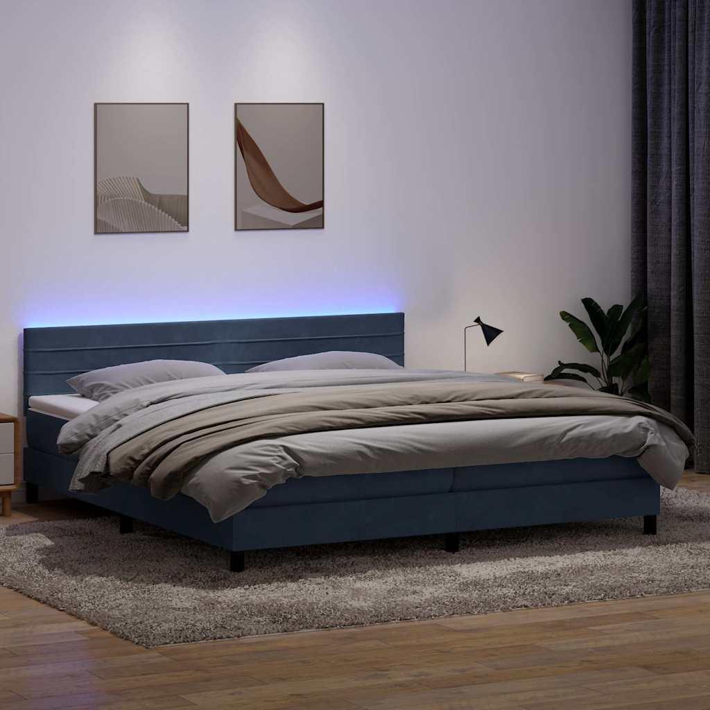Kontinentalseng med madras og LED-lys 180x210 cm fløjl mørkegrå billede