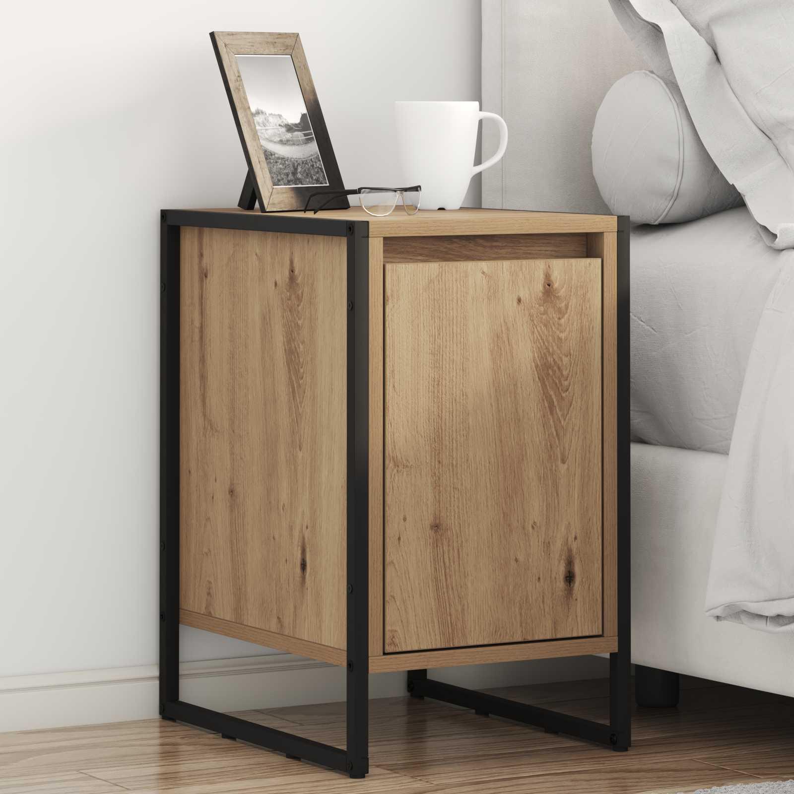 Sengebord i industriel stil - Artisan eg, 39,5 × 30 × 50 cm, konstrueret træ billede