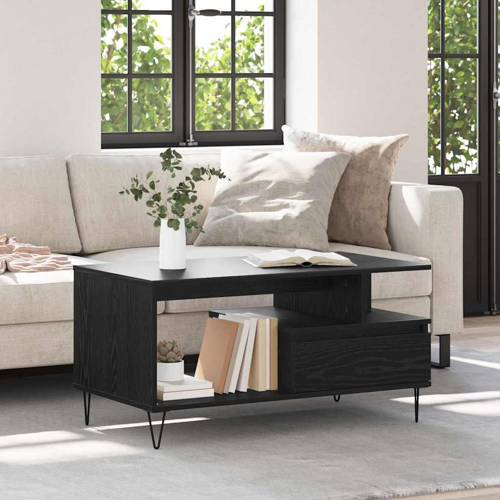 Sofabord med skuffe Sort eg 90 x 49 x 45 cm Konstrueret træ billede