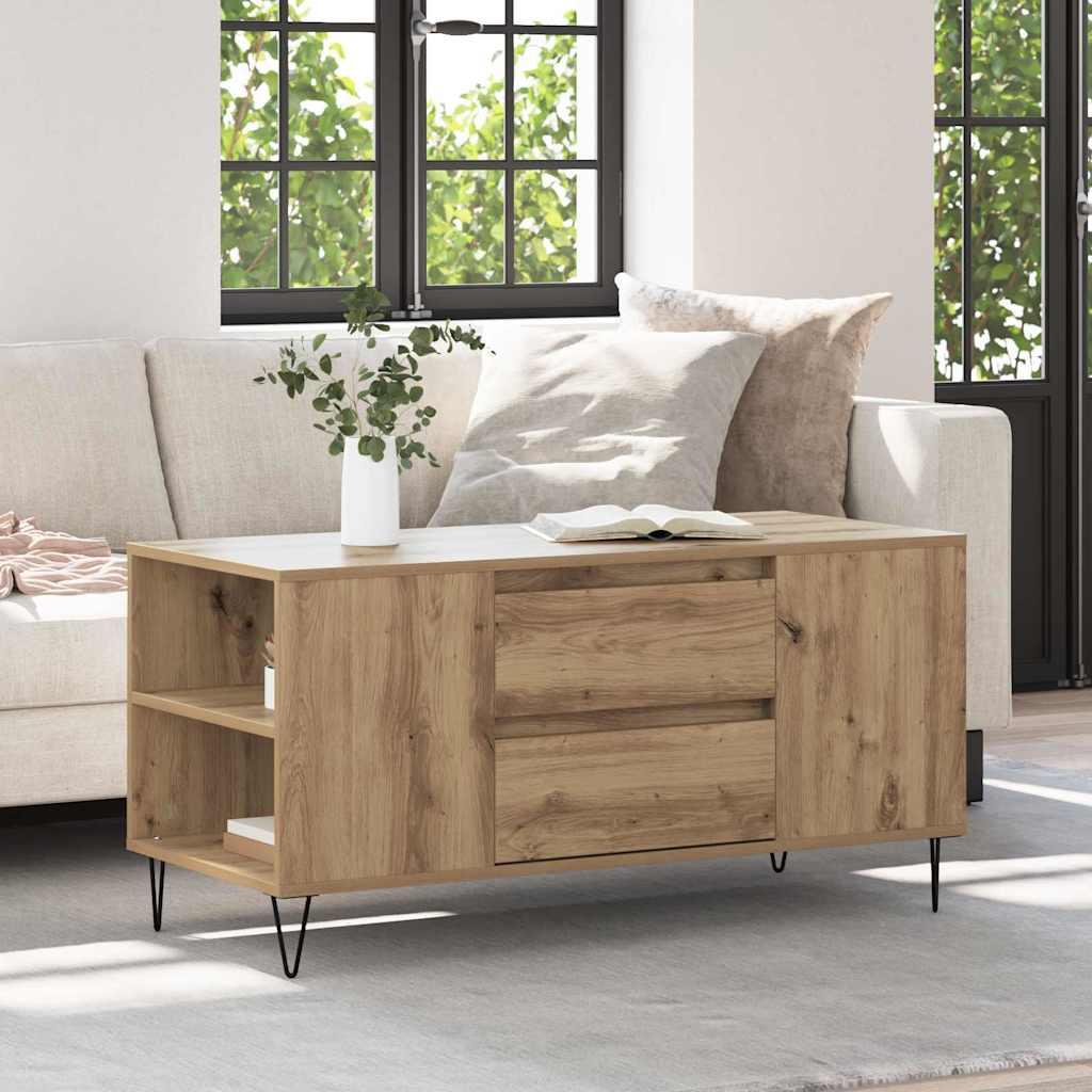 Sofabord Artisan Egetræ 102 x 44,5 x 50 cm Konstrueret træ billede