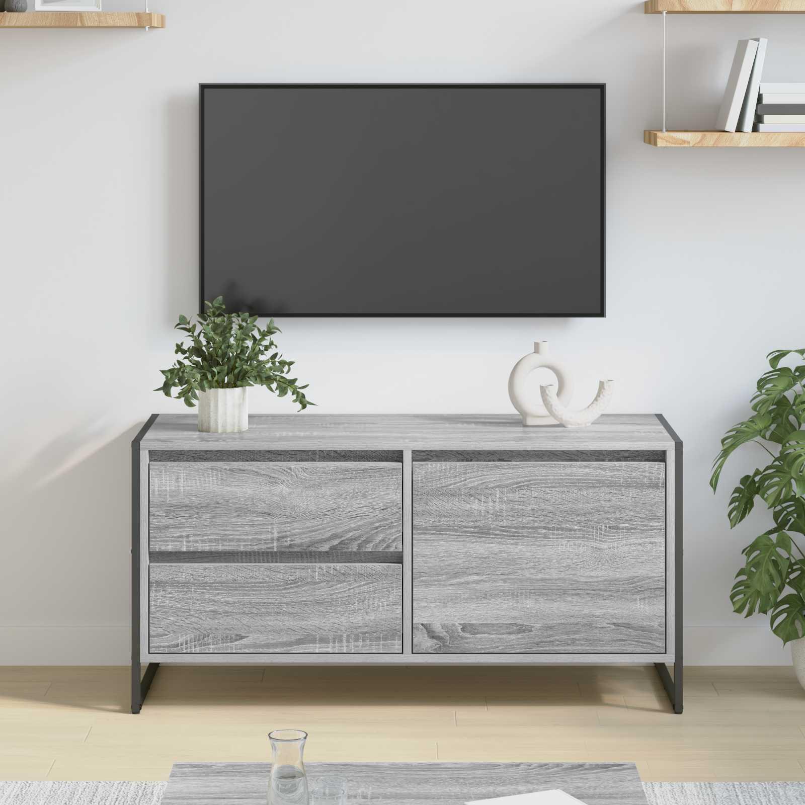 TV-skab i grå sonoma - 100 × 36 × 49,5 cm, konstrueret træ med stålben billede