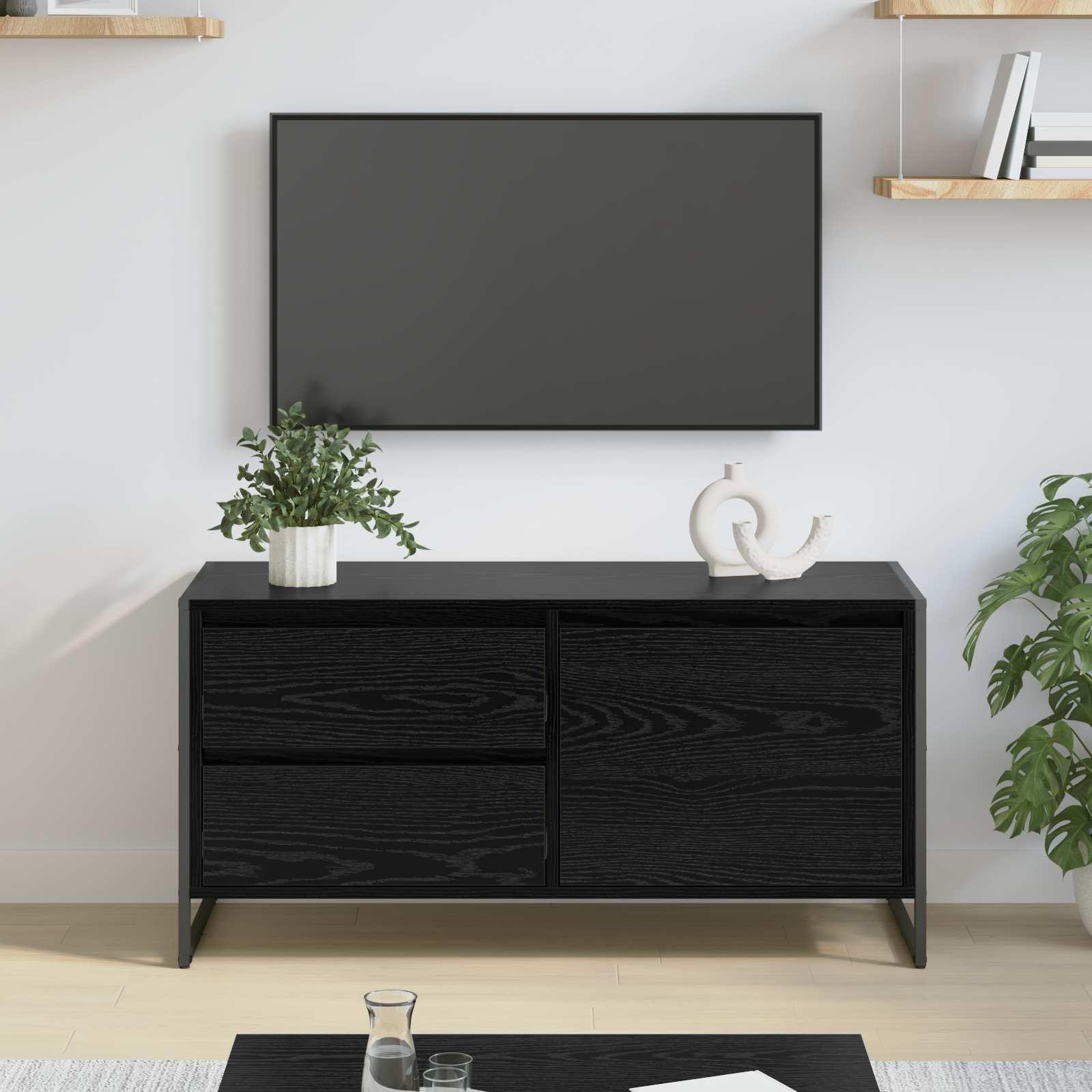 TV-skab med skuffe Sort eg 100 x 36 x 49,5 cm Konstrueret træ billede