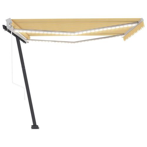 Markise m. LED + vindsensor 450x350 cm automatisk gul og hvid