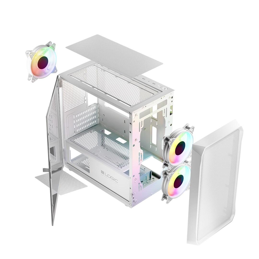 PC kabinet - LOGIC PORTOS ARGB Mini Tower, hvid, USB 3.0 billede