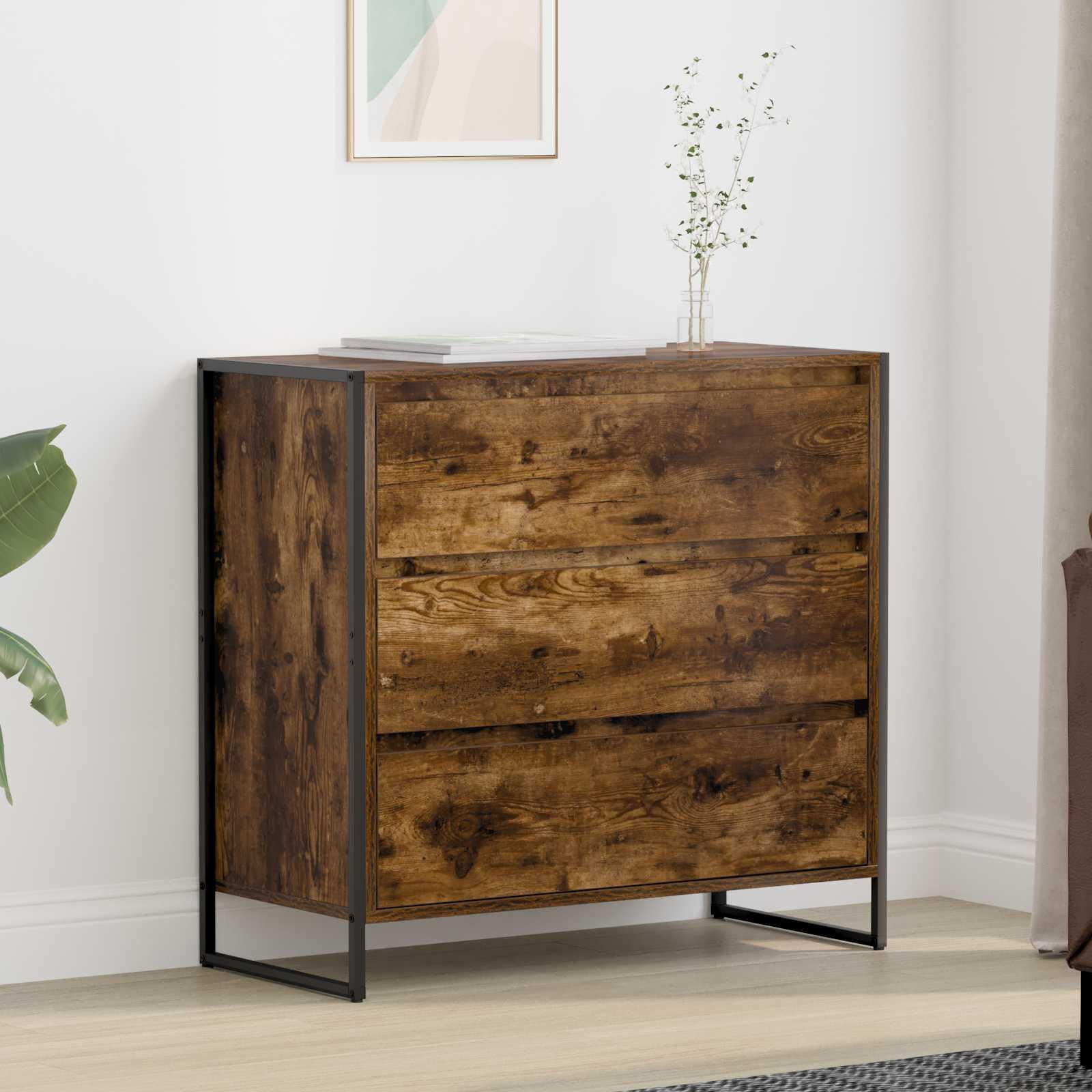 Sidebord med skuffe Røget Eg 79 x 36 x 75.5 cm Konstrueret træ billede