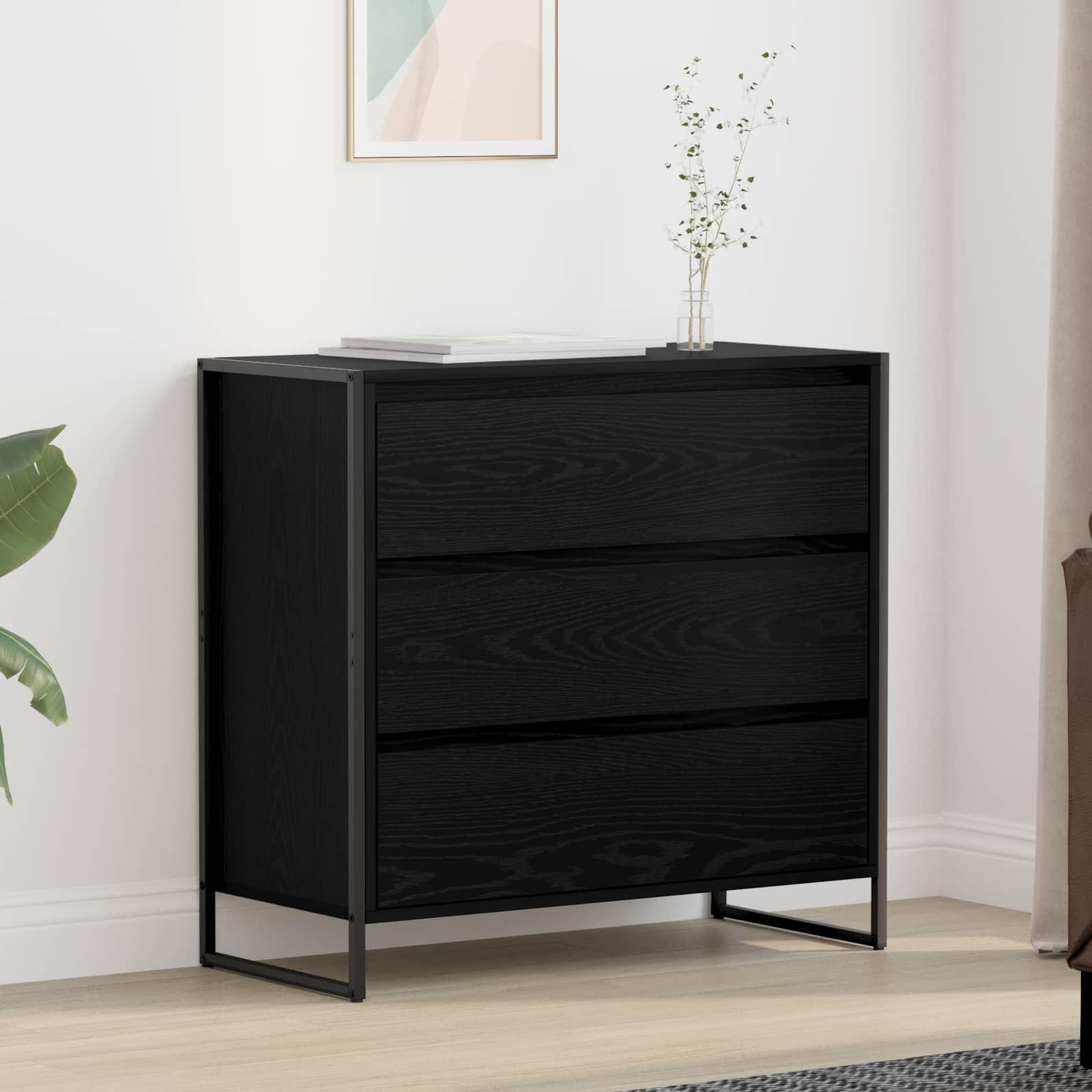 Sidebord med skuffe Sort eg 79 x 36 x 75.5 cm Konstrueret træ billede