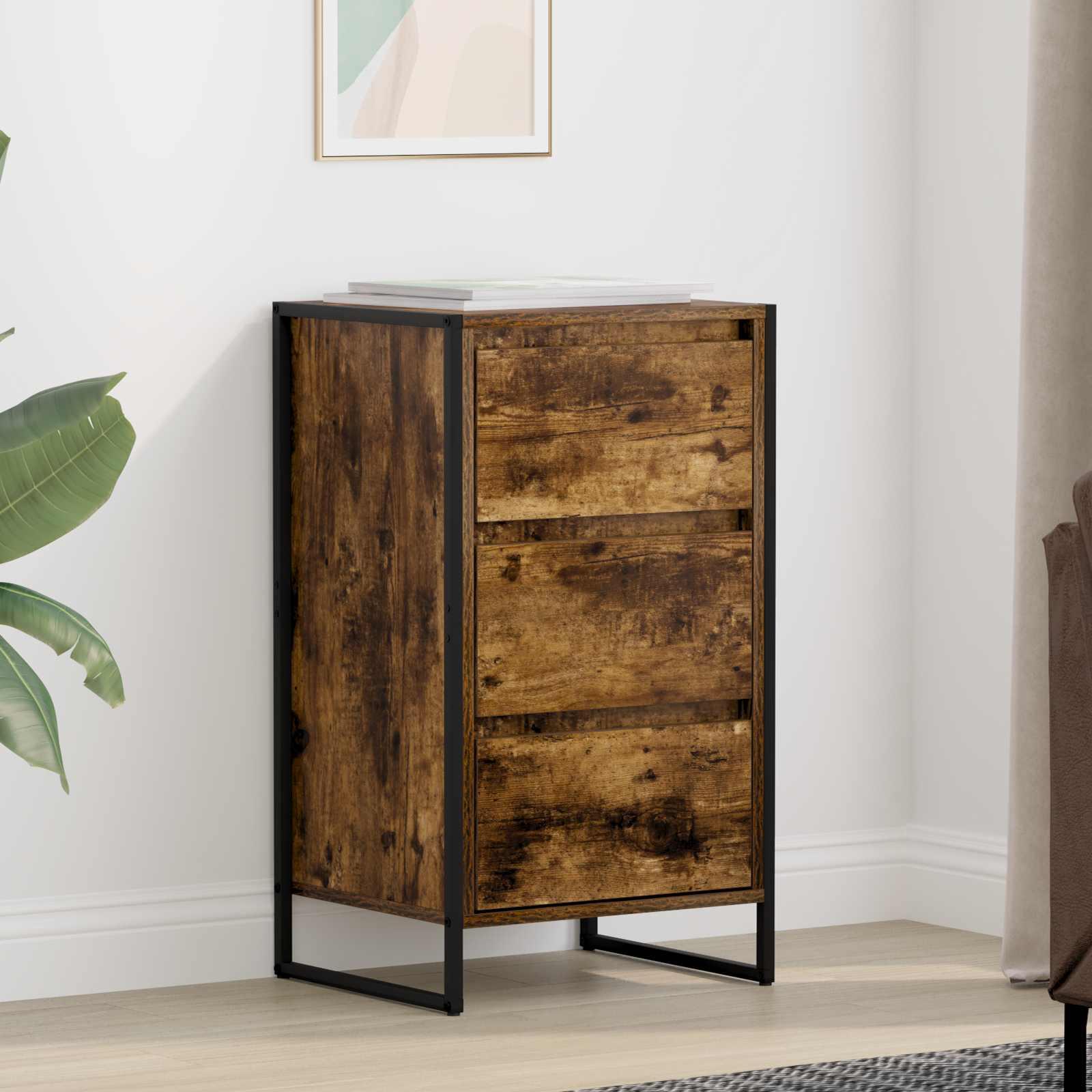 Sidebord med skuffe Røget Eg 42 x 36 x 75.5 cm Konstrueret træ billede