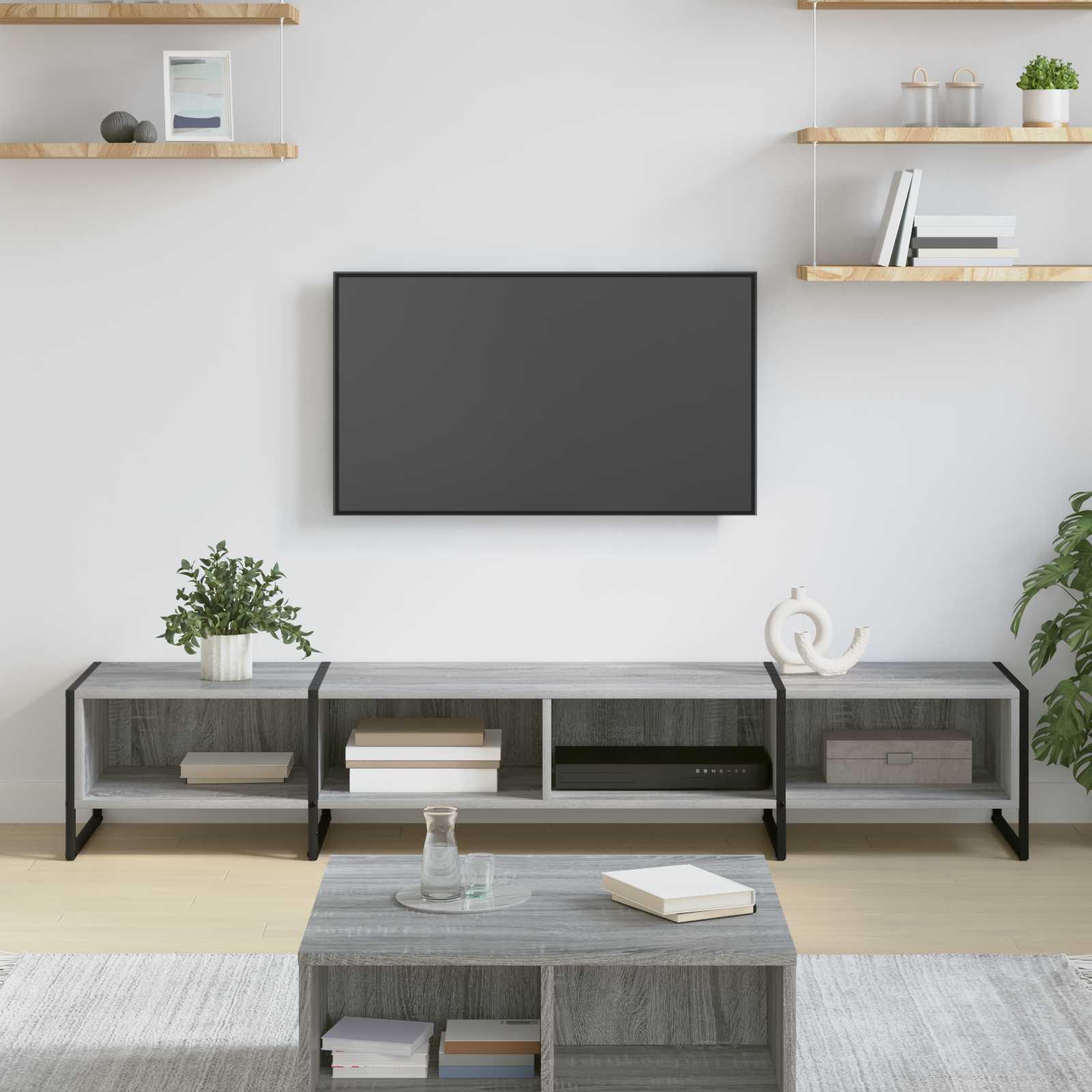 TV-bord i grå sonoma, 170,5 × 36 × 30,5 cm - konstrueret træ med ståleben billede