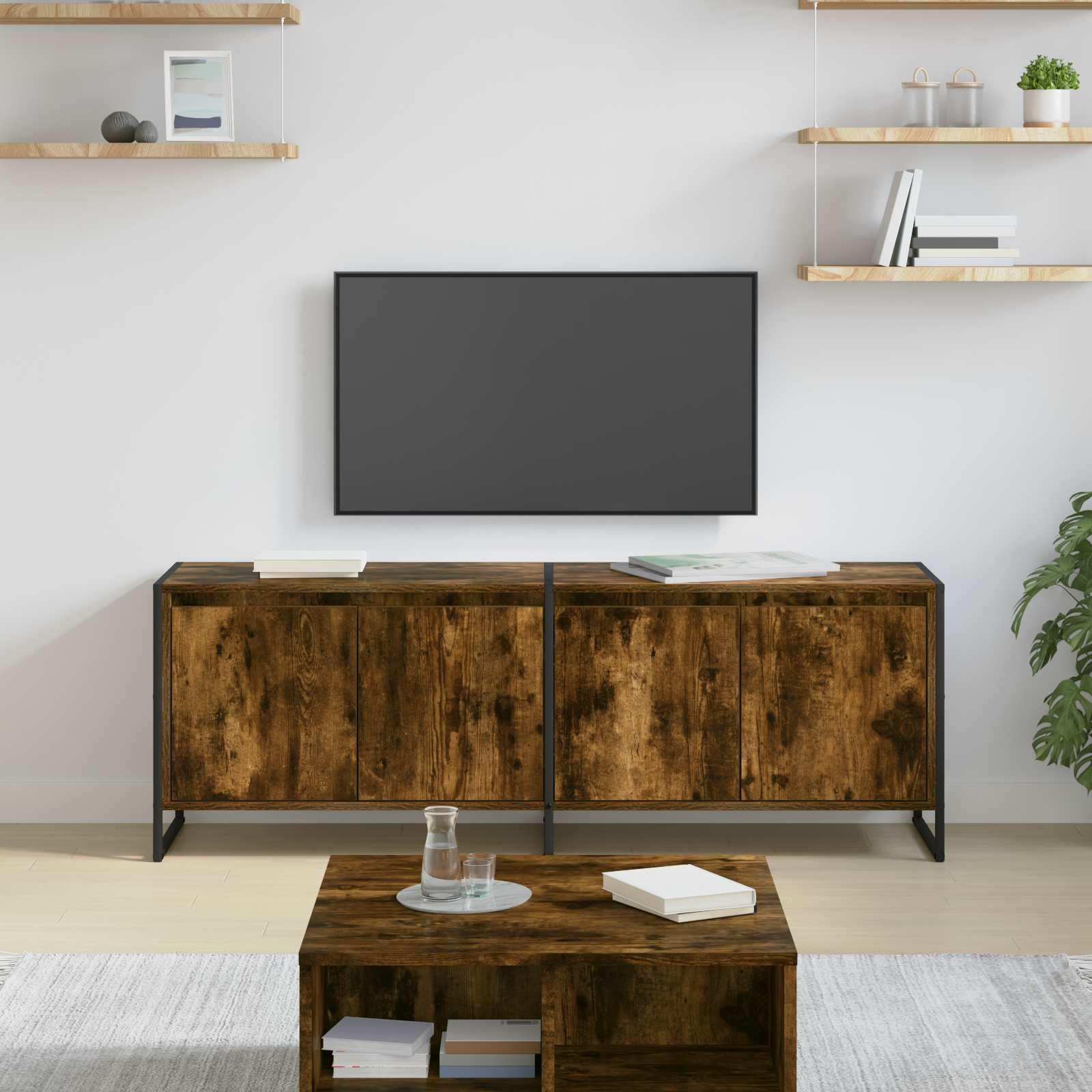 TV-skab i røget eg - konstrueret træ, 140 × 36 × 49,5 cm, 4 døre billede