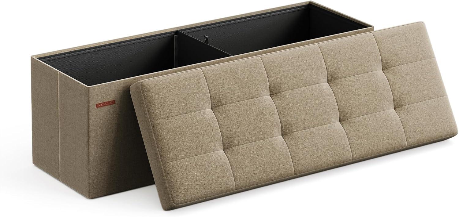 Opbevaringspuf med låg MAZIE, foldbar bænk 110 cm, kamelbrun