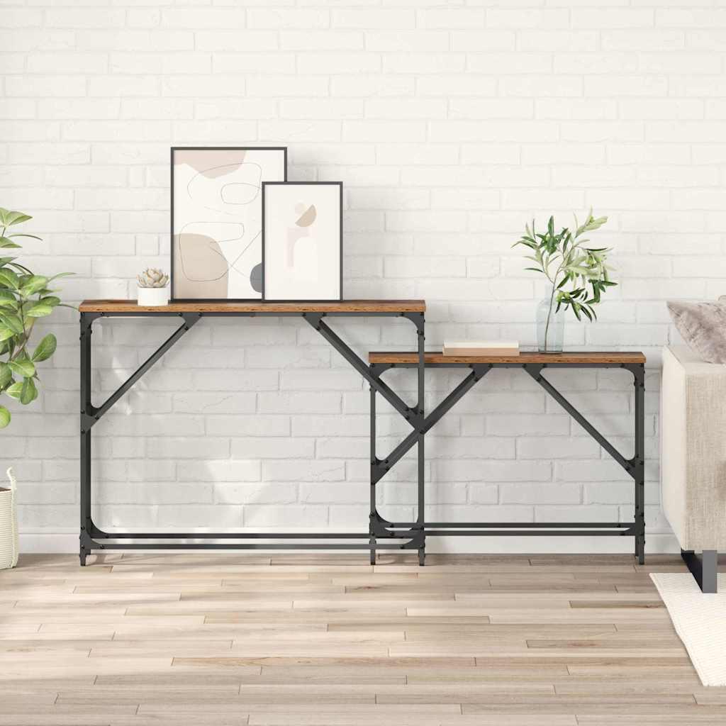 Konsolbord 2 stk Gammelt træ 100 x 28 x 75 cm Konstrueret træ billede