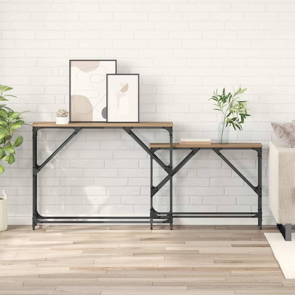 Konsolbord 2 stk Artisan Egetræ 100 x 28 x 75 cm billede