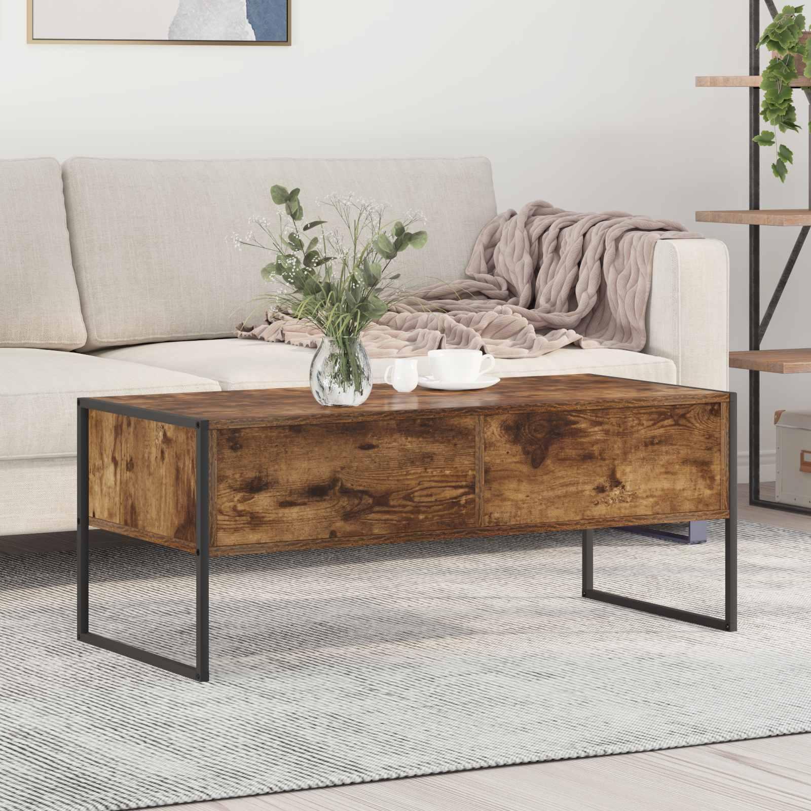 Sofabord med skuffe Røget Eg 100 x 46 x 40 cm Konstrueret træ billede