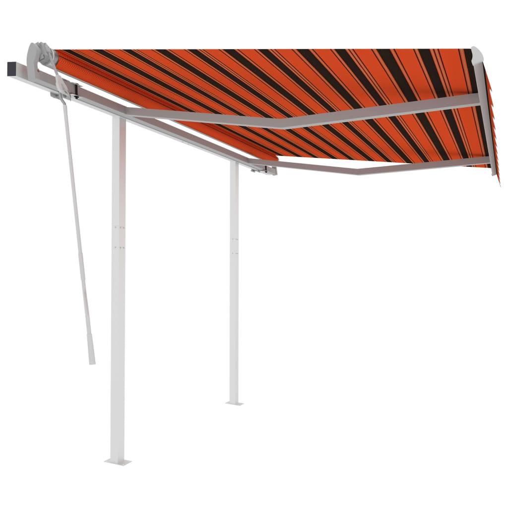 Markise m. stolper 3x2,5 m manuel betjening orange og brun