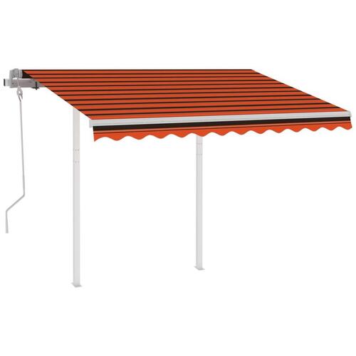 Markise m. stolper 3x2,5 m manuel betjening orange og brun