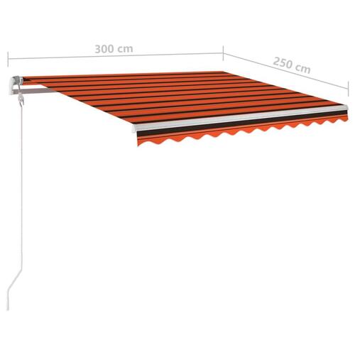 Markise m. stolper 3x2,5 m manuel betjening orange og brun