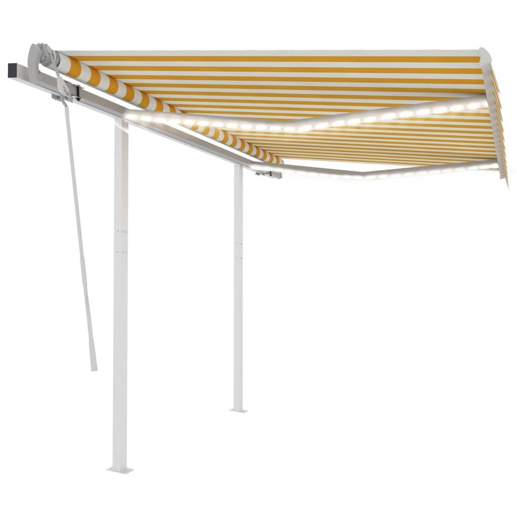 Markise m. LED-lys 3x2,5 m manuel betjening gul og hvid