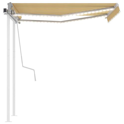 Markise m. LED-lys 3x2,5 m manuel betjening gul og hvid