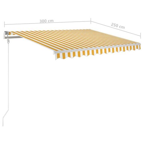 Markise m. LED-lys 3x2,5 m manuel betjening gul og hvid