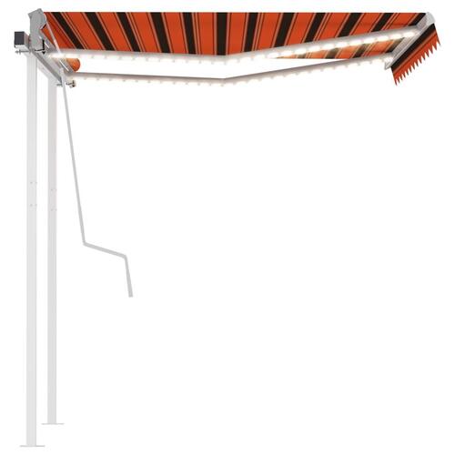 Markise m. LED-lys 3x2,5 m manuel betjening orange og brun