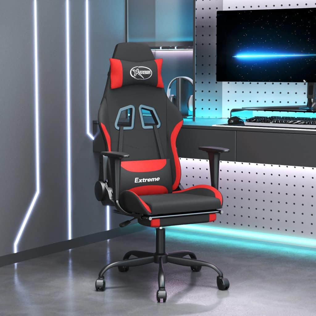 Gamingstol med massagefunktion + fodstøtte stof sort og rød billede
