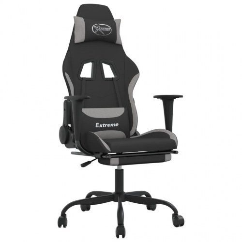 Gamingstol med massage og fodstøtte i stof - sort/lysegrå