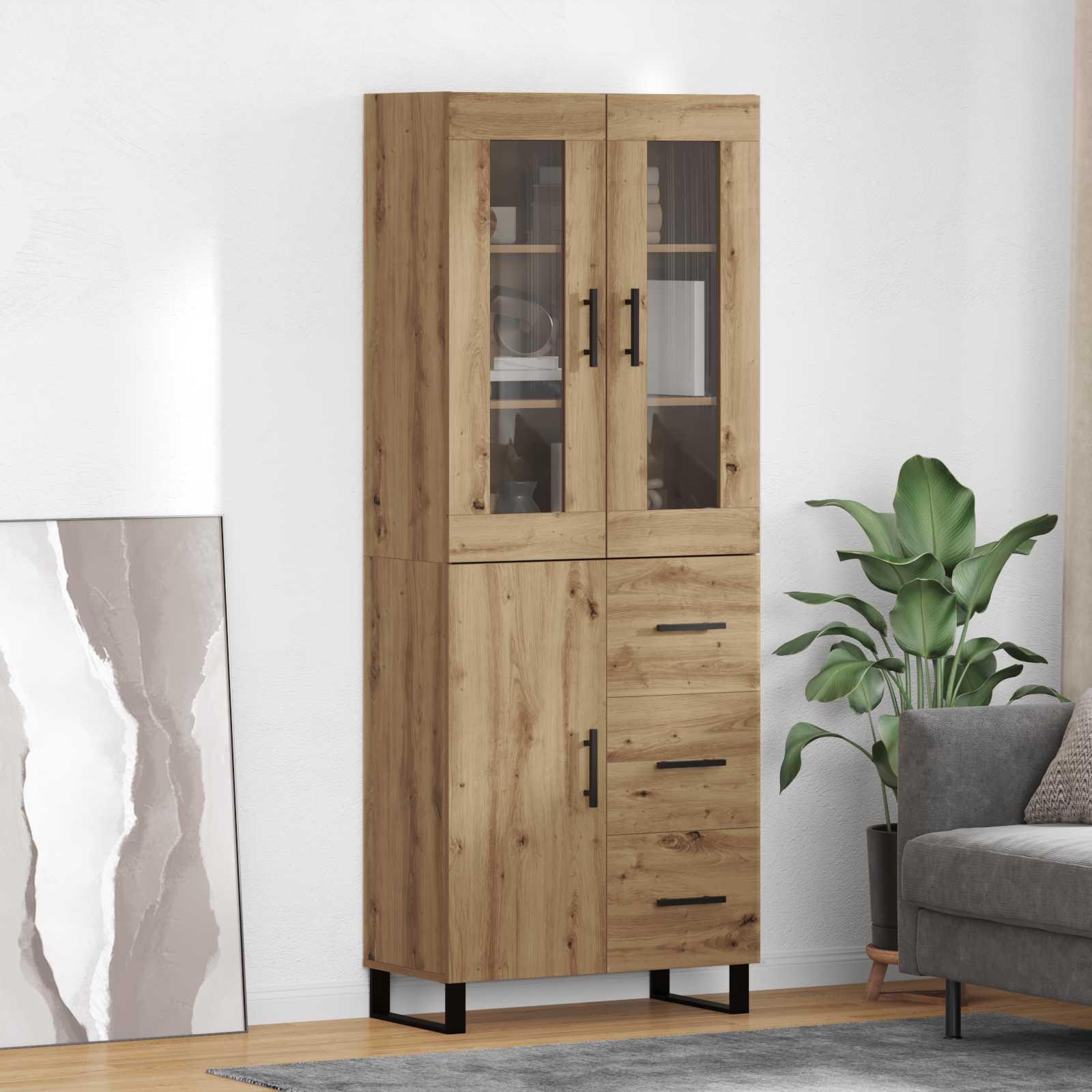 Highboard med skuffe 2 stk Artisan Egetræ Ingeniørtræ og glas billede