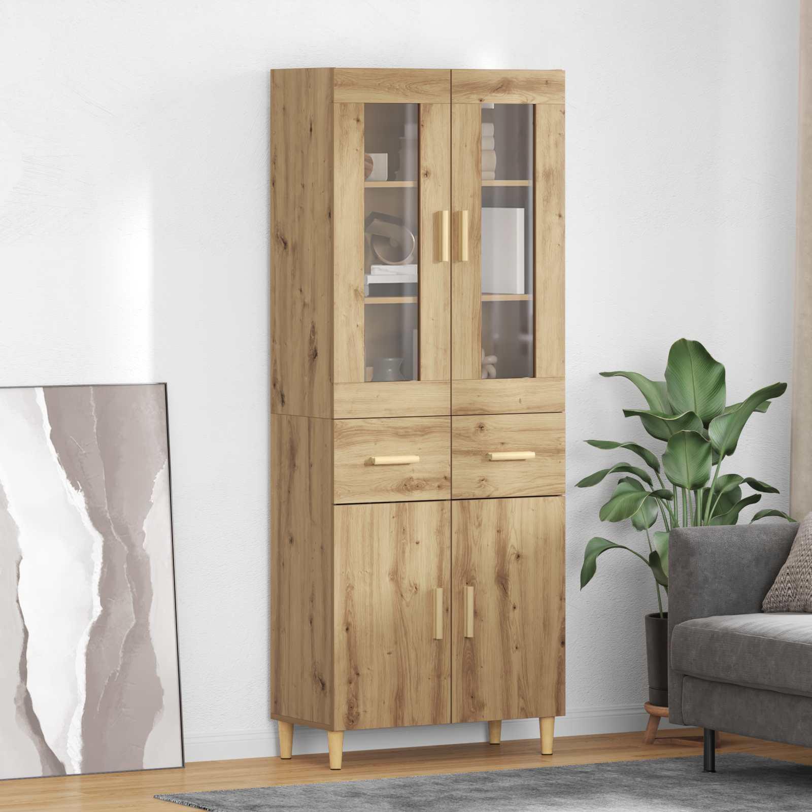 Highboard Artisan Egetræ 69,5 x 34 x 180 cm Konstrueret træ billede