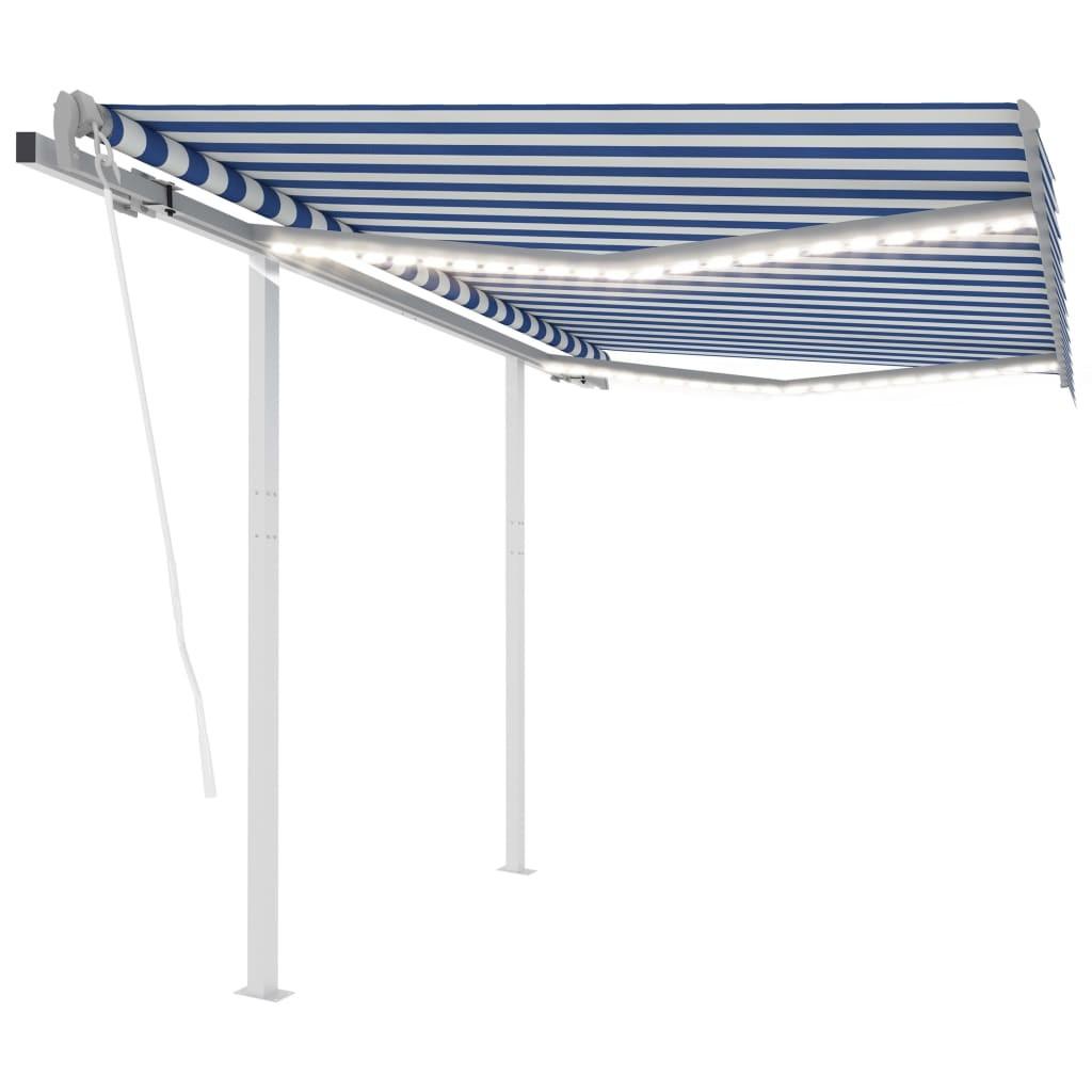 Markise m. LED-lys + vindsensor 3x2,5 m automatisk blå + hvid