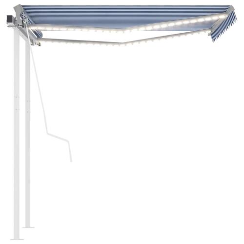 Markise m. LED-lys + vindsensor 3x2,5 m automatisk blå + hvid