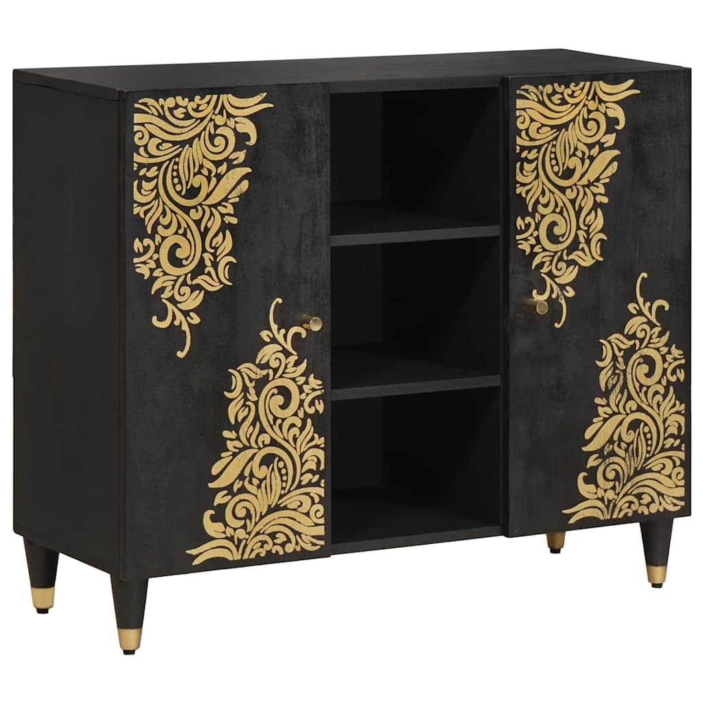 Sidebord med hylde Sort 90 x 33 x 75 cm Massivt mangotræ billede