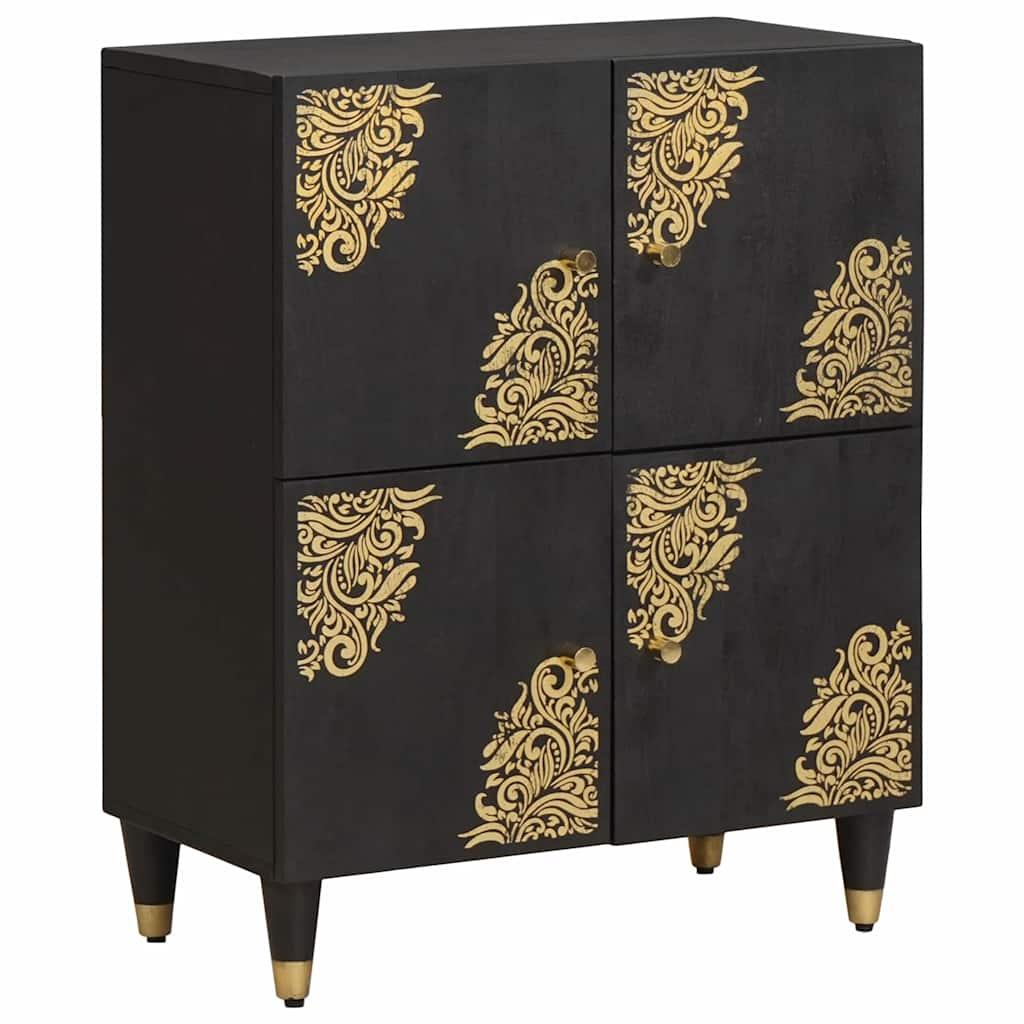 Sidebord med hylde Sort 60 x 33 x 75 cm Massivt mangotræ billede