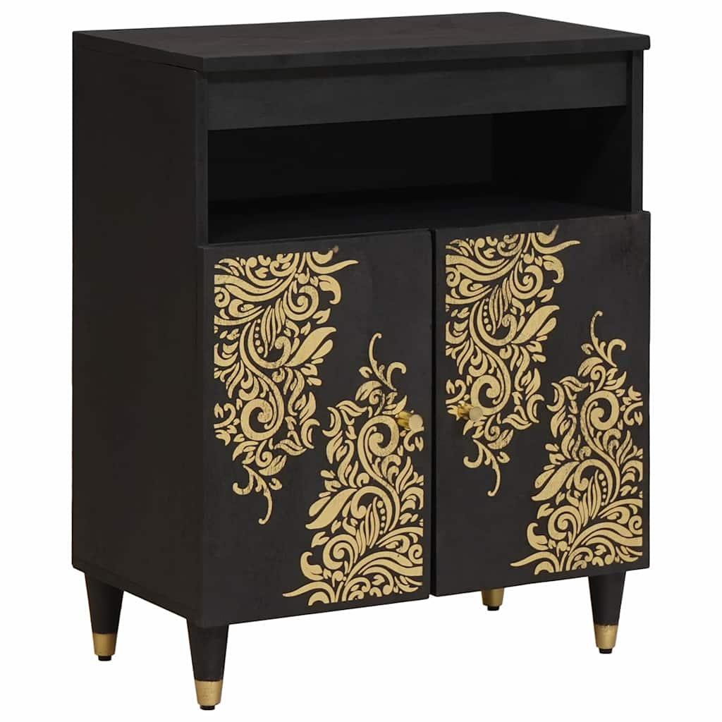 Sidebord med hylde Sort 60 x 33 x 75 cm Massivt mangotræ billede