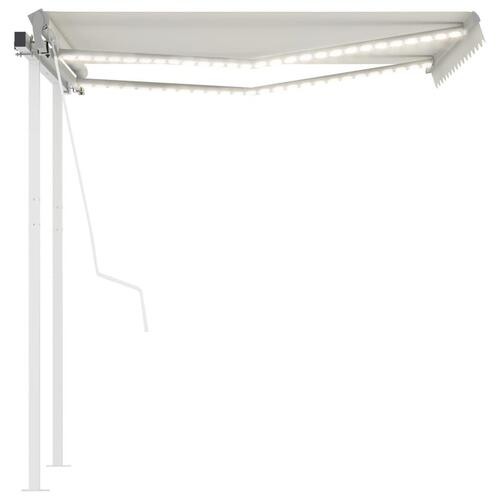 Markise m. LED-lys + vindsensor 3x2,5 m automatisk cremefarvet