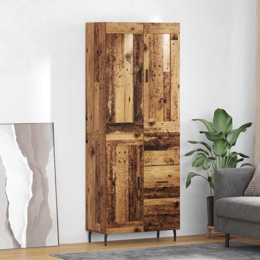 Highboard med skuffe 2 stk Gammelt træ Ingeniørtræ og glas billede
