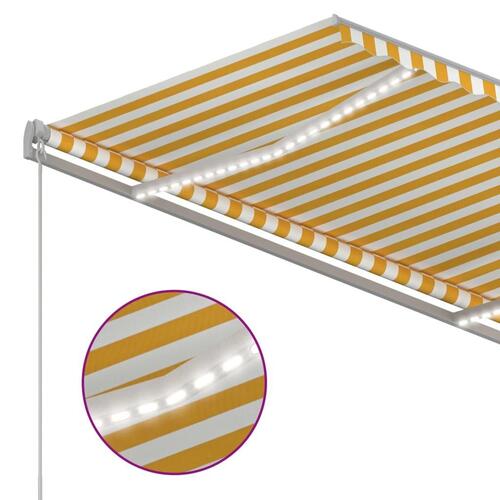 Markise m. LED-lys + vindsensor 3x2,5 m automatisk gul og hvid