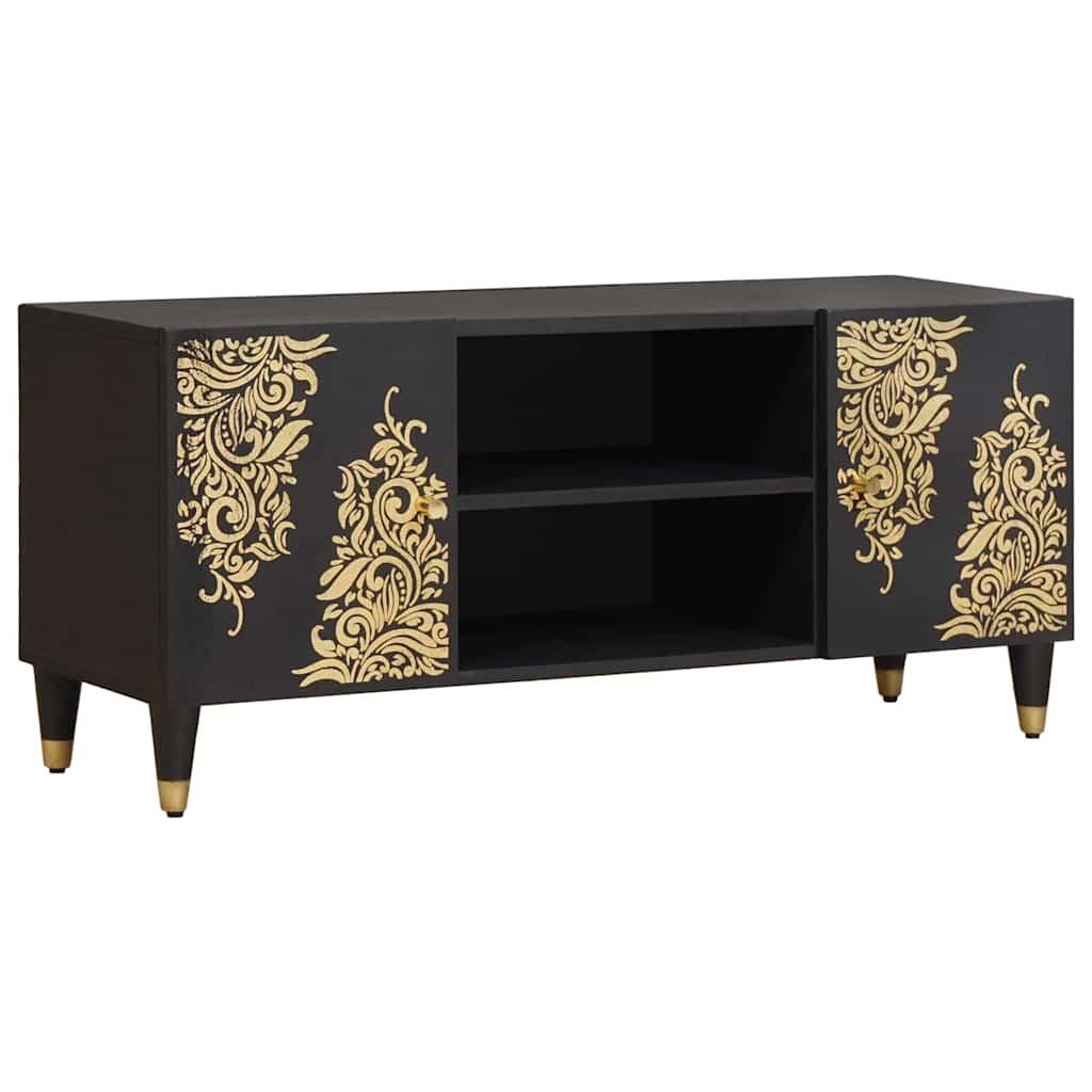 TV-skab med hylde Sort 105 x 33 x 46 cm Massivt mangotræ billede