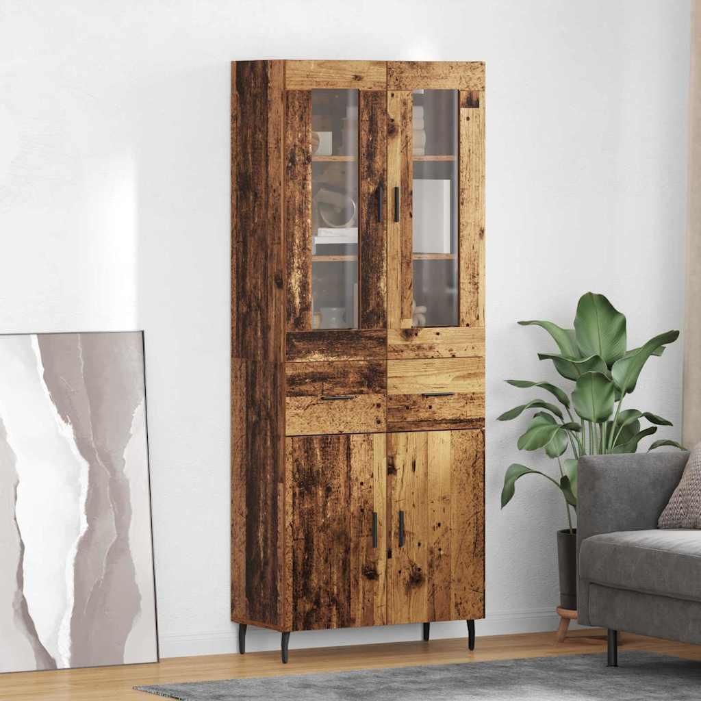 Highboard med skuffe 2 stk Gammelt træ Ingeniørtræ og glas billede