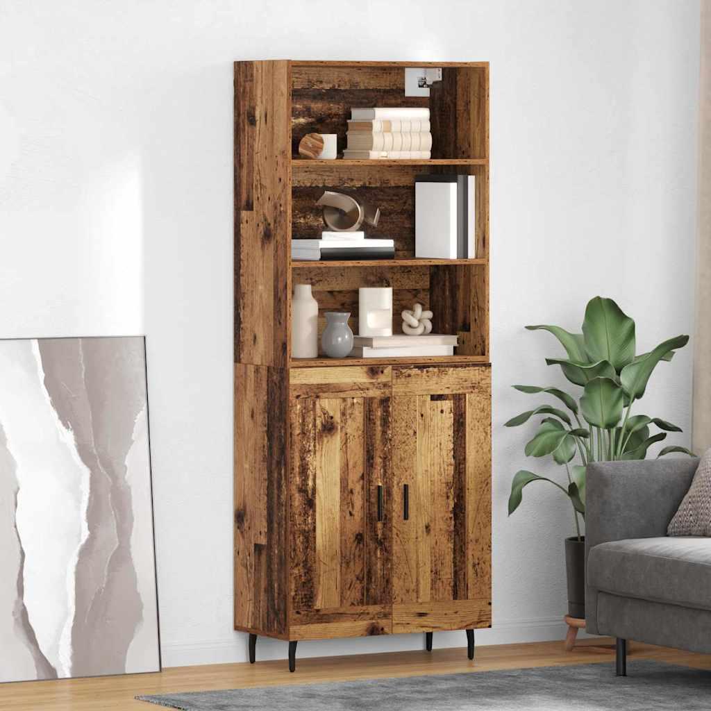 Highboard Gammelt træ 69,5 x 34 x 180 cm Ingeniørtræ og glas billede