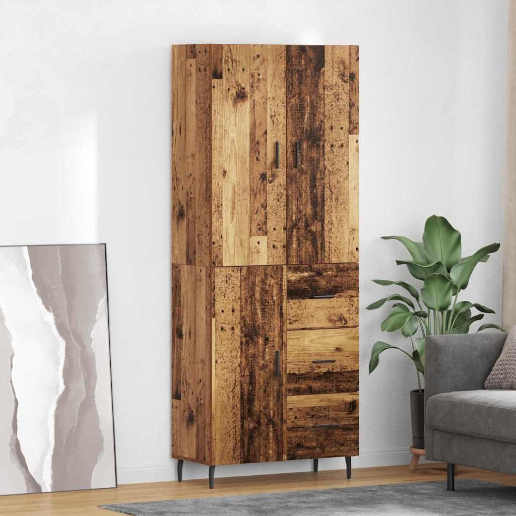 Highboard Gammelt træ 69,5 x 34 x 180 cm Ingeniørtræ og glas billede